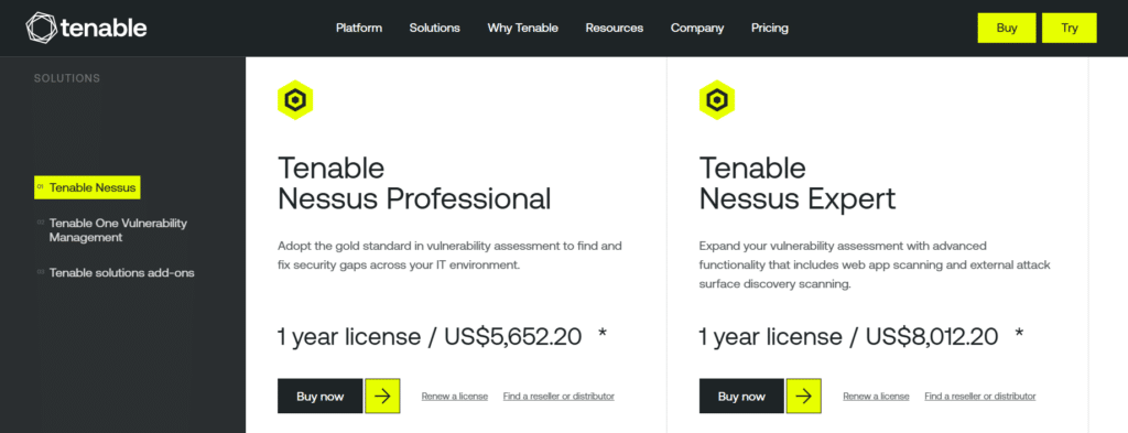 Tenable Product Page